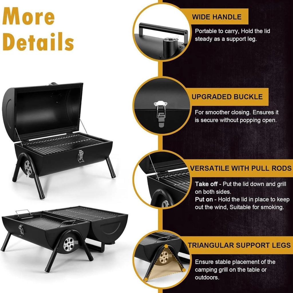 Small folding desktop charcoal barbecue smoking device with grill.