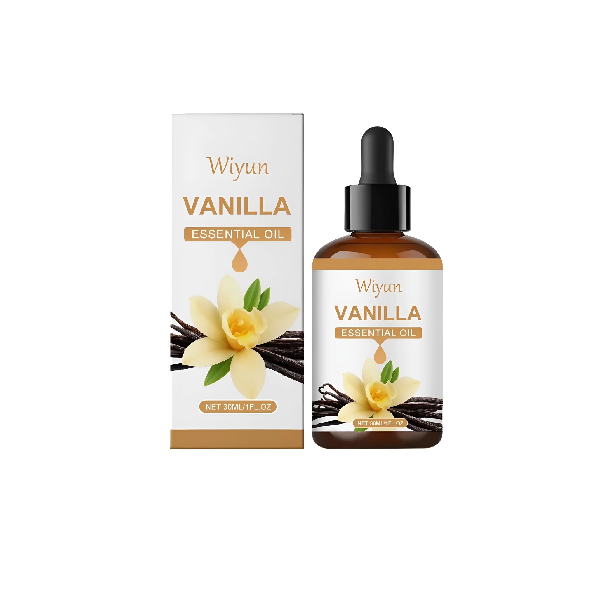 30ml bottle of clear vanilla flavoured culinary oil with a droplet dispenser.