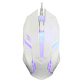 Black and white luminous wired optical mouse with USB cable on a desk