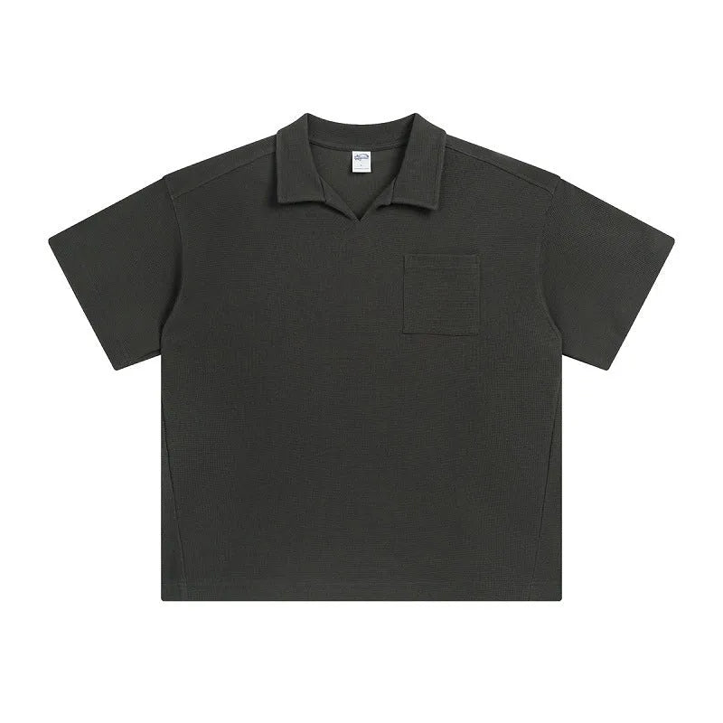 Cotton loose fit short sleeve pullover top with drop-shoulder sleeves in black