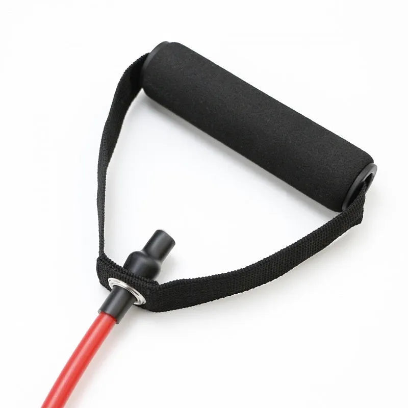 Yellow, green, red, blue, and black TPE chest expander with adjustable resistance levels.