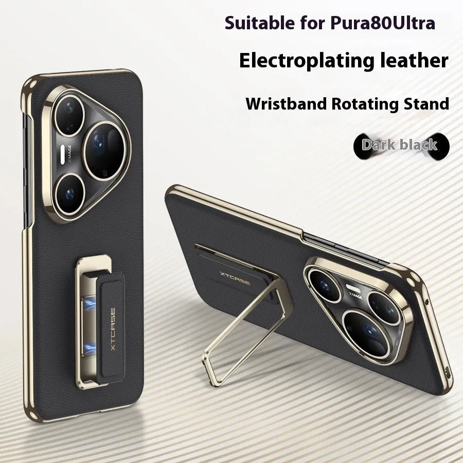 Huawei Pura80Ultra imitation leather phone case with rotating wrist strap bracket in multiple colours