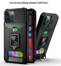 Drop-resistant phone case with sliding window card holder and magnetic suction in black for iPhone 15