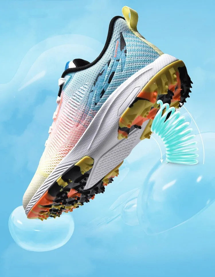 Pair of unisex spring training sneakers with mesh cloth upper and low top MD sole in multiple colours