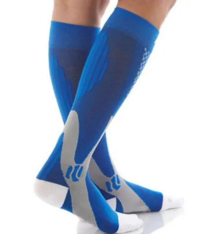 Graduated compression socks for men and women in black, shown in S/M, L/XL, and XXL sizes.