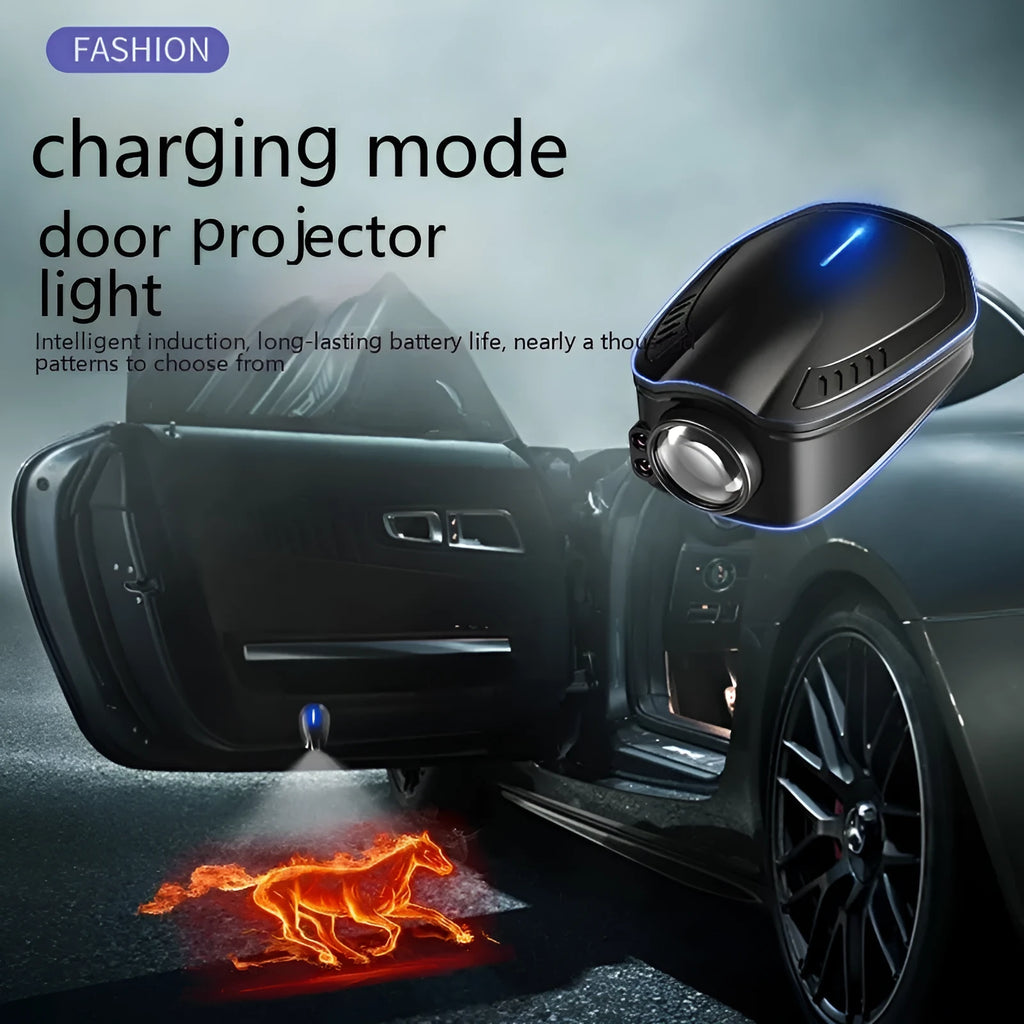 Black F2 rechargeable car welcome light with magnetic mounting for wireless vehicle installation