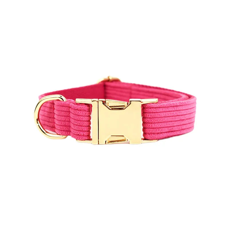 Corduroy Series pet dog collar in polyester, shown on a dog, available in multiple sizes and colours.