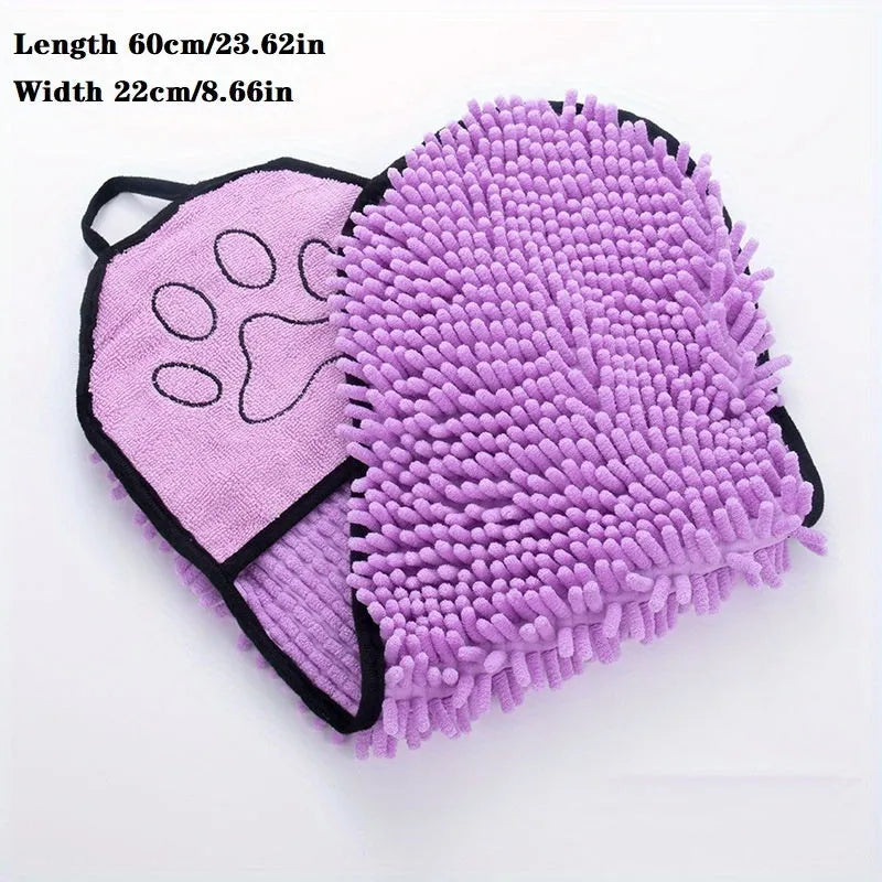 Absorbent microfiber dog towel with hand pockets in blue, purple, grey, rose, and brown, for medium large dogs