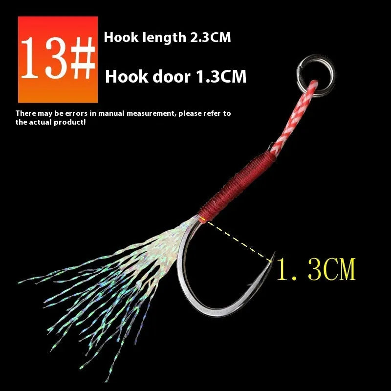 Six bright wire iron plate single fishing hooks in sizes No. 9 to 14 for boat and sea fishing rigs.