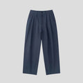 Men's loose-fit apricot coloured cotton linen blend trousers with a straight leg and elastic waistband.