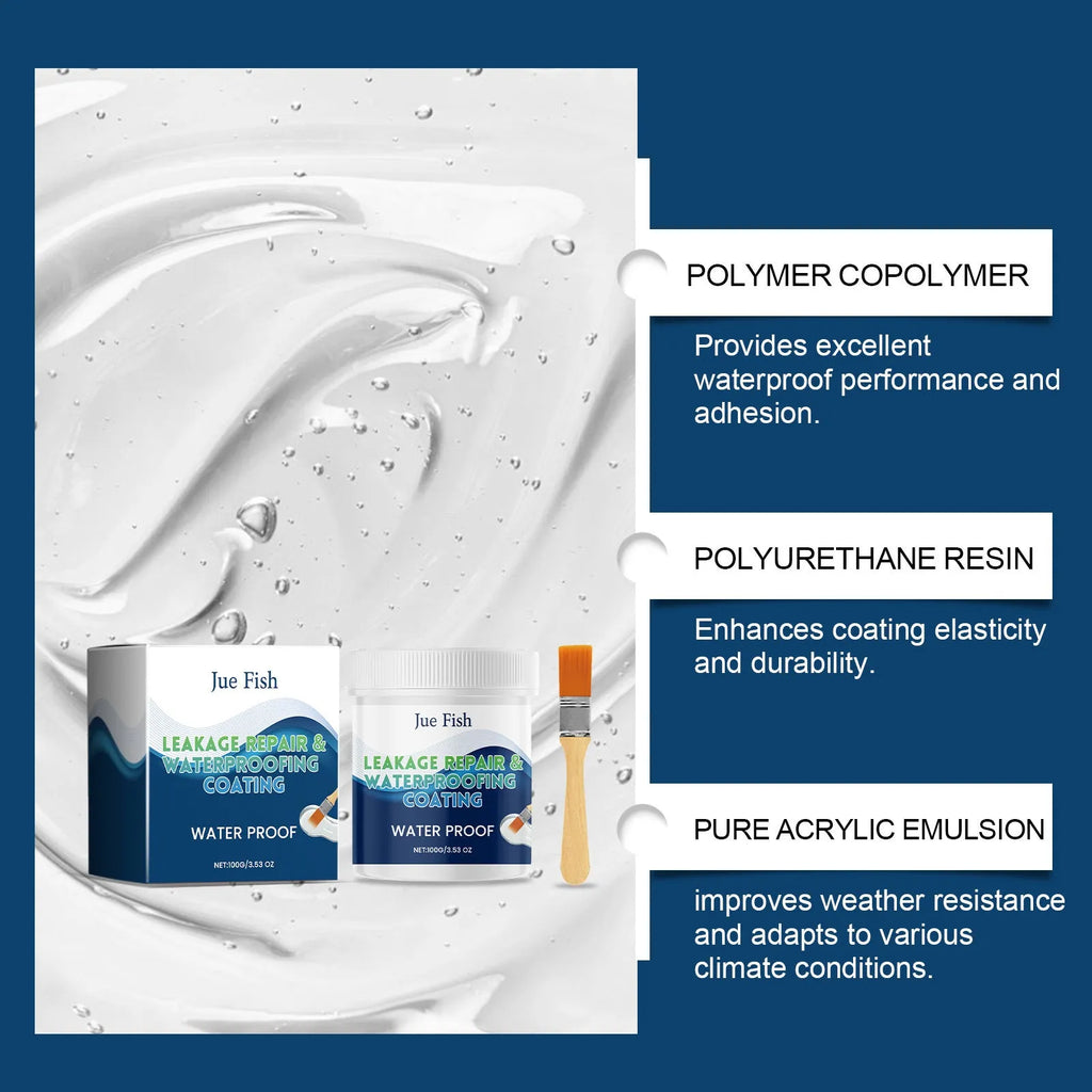 100g multi-purpose leak-repairing paint pot with brush for roof, wall, and asphalt waterproof repairs