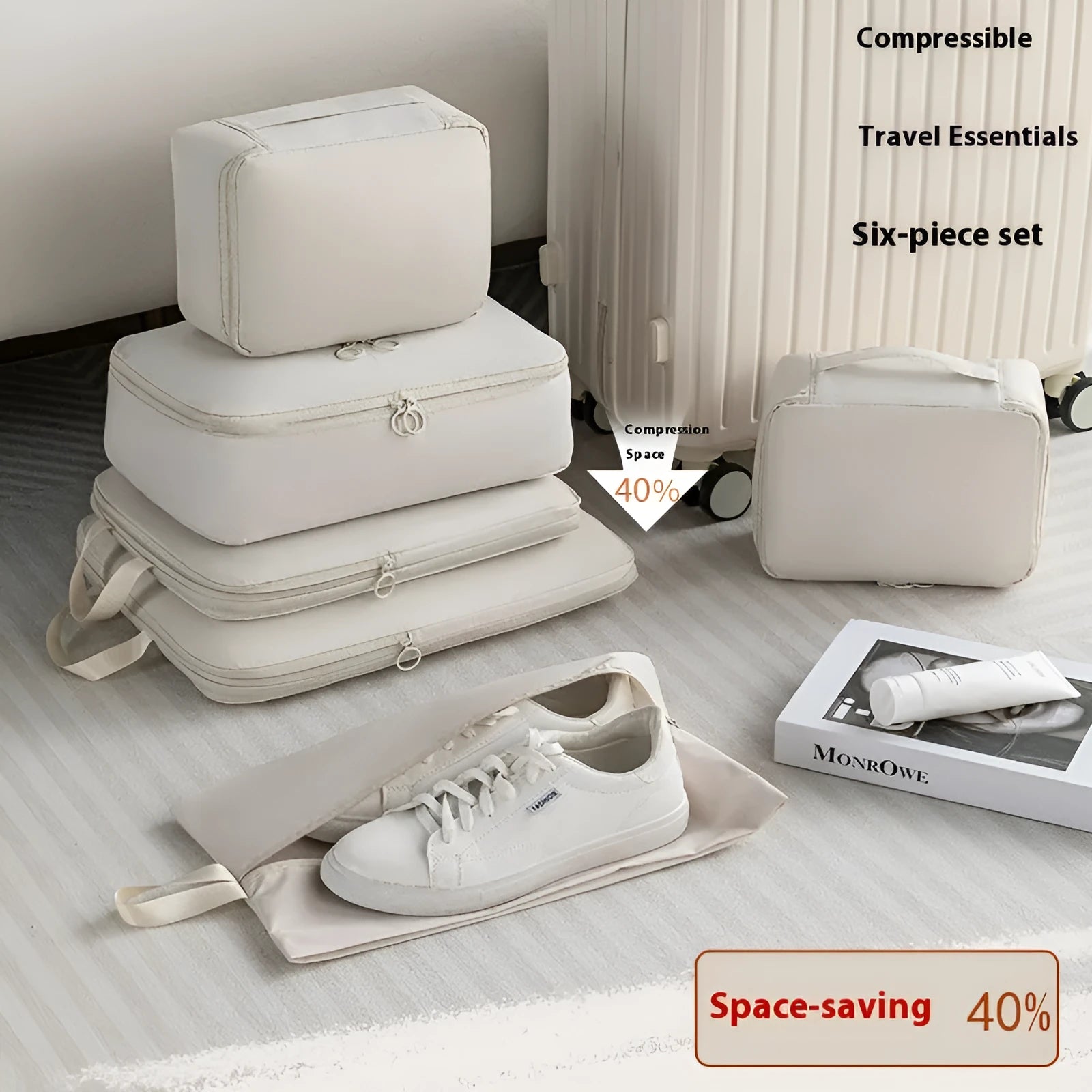 Six-piece compressed clothing luggage set Memory Cloth solid colour Urban Simplicity 36-55L polyester lining leisure travel
