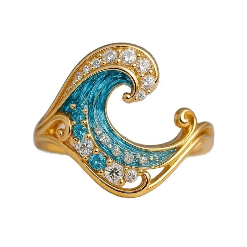 Gold-coloured Hailang Series zinc alloy ring with micro inlay detailing on a grey background