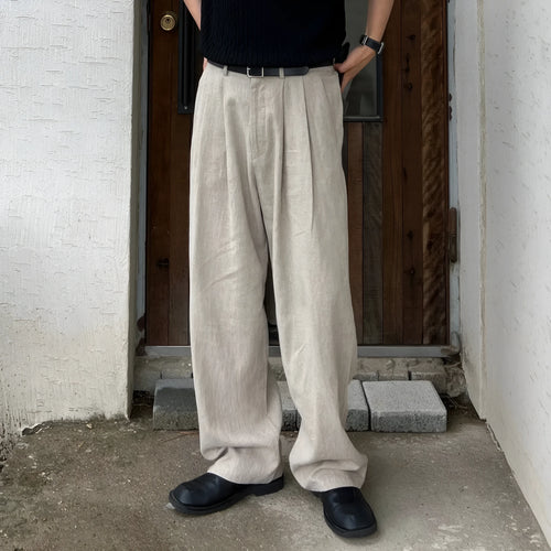 Army green polyester leisure trousers for men with drawstring waist and Japanese-inspired design