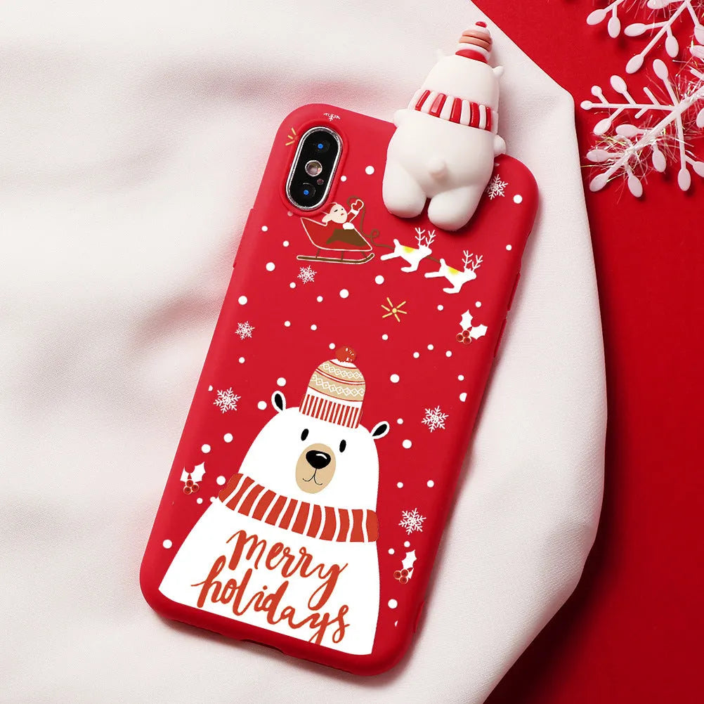 Christmas phone case with heavy 3D cartoon decoration featuring Santa Claus on a TPU soft material back cover for iPhone