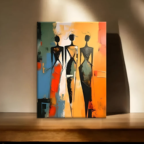 Colorful hand-painted abstract oil painting of an African woman on canvas