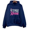 Retro art print sweatshirt hoodie with side seam pocket in dark blue colour.