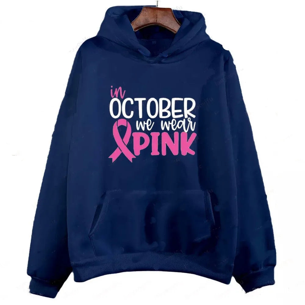 Retro art print sweatshirt hoodie with side seam pocket in dark blue colour.