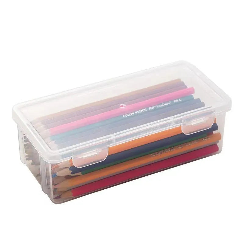 Transparent plastic stationery storage box with large capacity for pencils and crayons