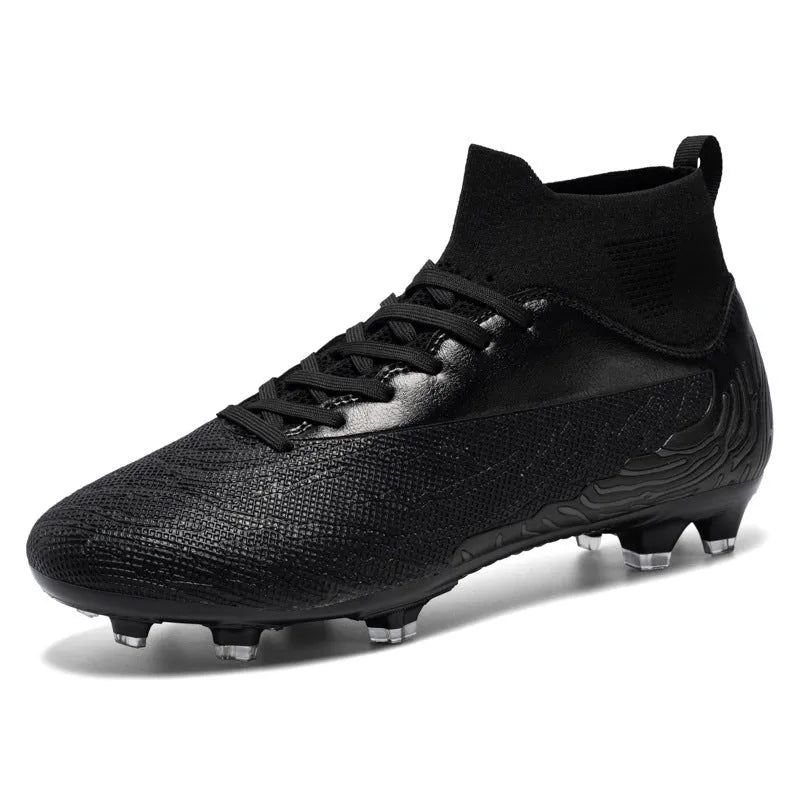 Breathable spike football boots with PVC upper and lace-up closure on grass