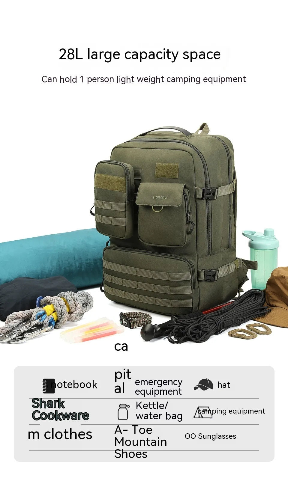 17-inch waterproof tactical backpack in Army Green colour with 20-35L capacity for outdoor sports