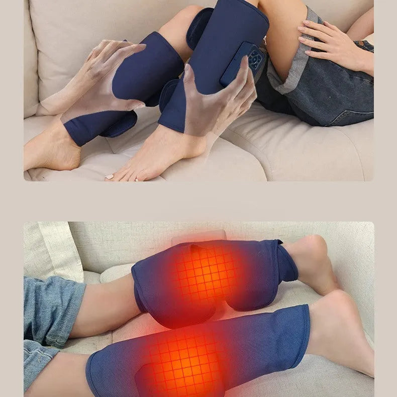 Calf airbag heating leg massager with EMS electric pulse and ultrasonic vibration controls and gear settings