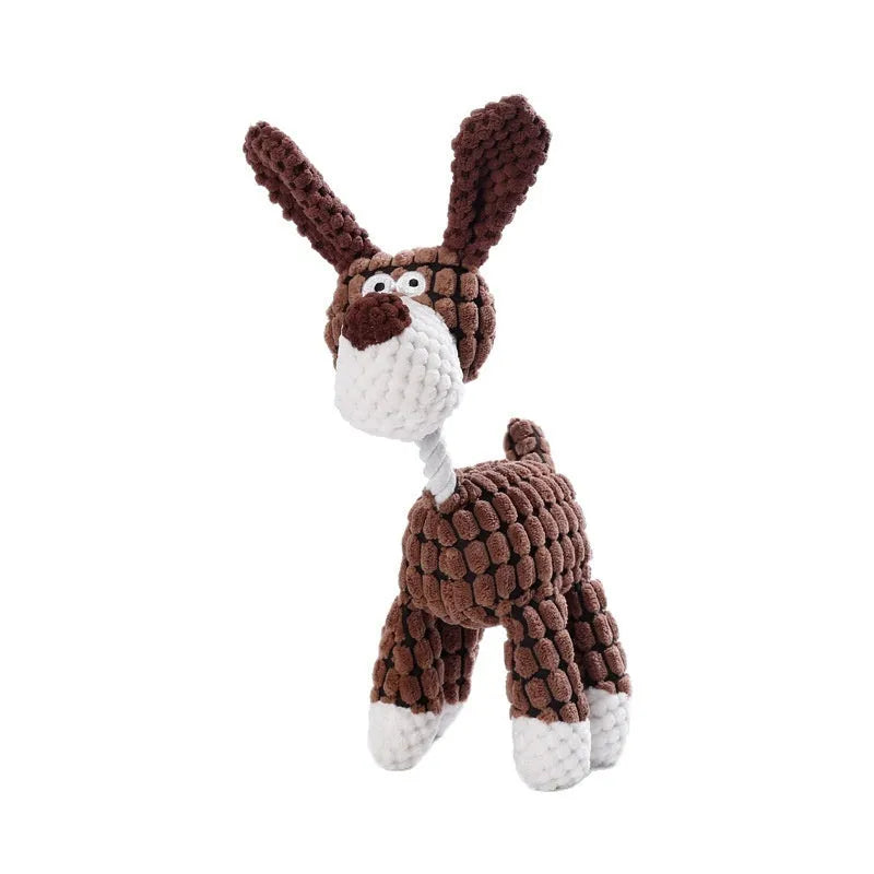 Plush pet chew toy for puppies in a selection of character styles including donkey, duck, and elephant.