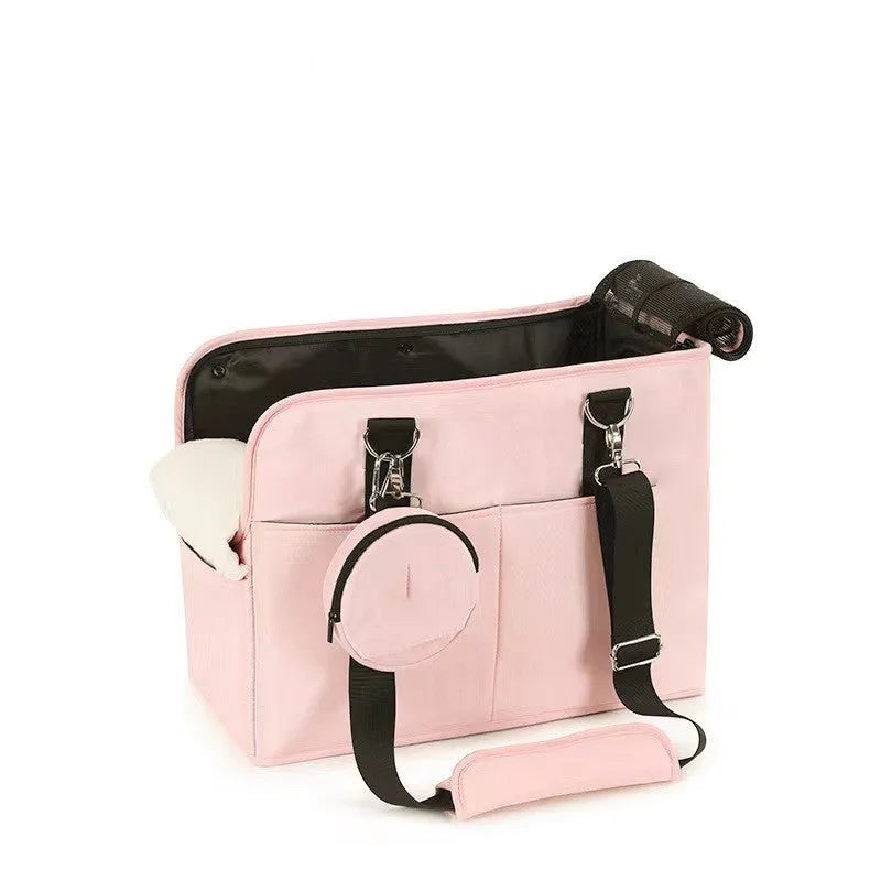 Korean summer portable dog bag in pink nylon solid colour for small pets