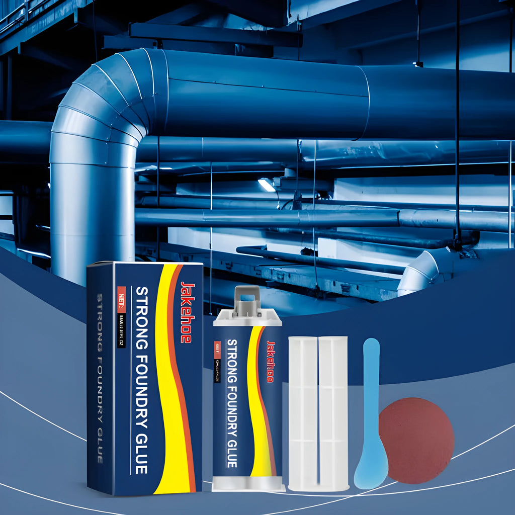 85ml dual-cartridge epoxy metal sealant glue kit with push rod and scraper for stainless steel copper aluminium repairs.