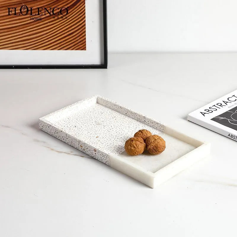 Resin terrazzo decorative storage tray 26.5x14x2cm in colour SZ23038 on a coffee table
