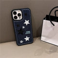 Cowboy embroidery star phone case protector in denim blue for iPhone