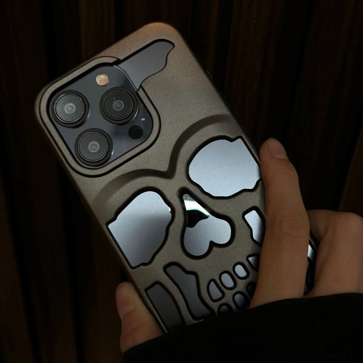 Frosted skull hollow TPU phone case for Apple iPhone in matte black