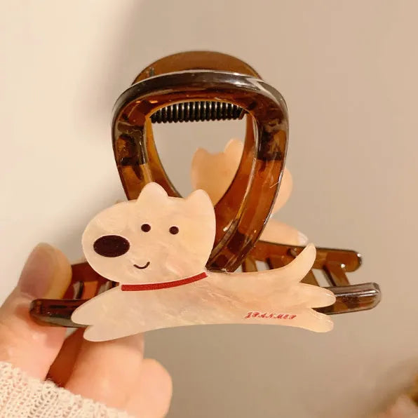Cartoon puppy barrettes hair clip in beige and brown with 13cm and 8cm size options