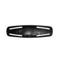 Black nylon seat belt buckle clip for child car seat 5-point harness measuring 14.5cm by 4cm