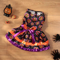 Halloween dog skirt in colourful pumpkin print, double-layer design, shown on a medium-sized dog.