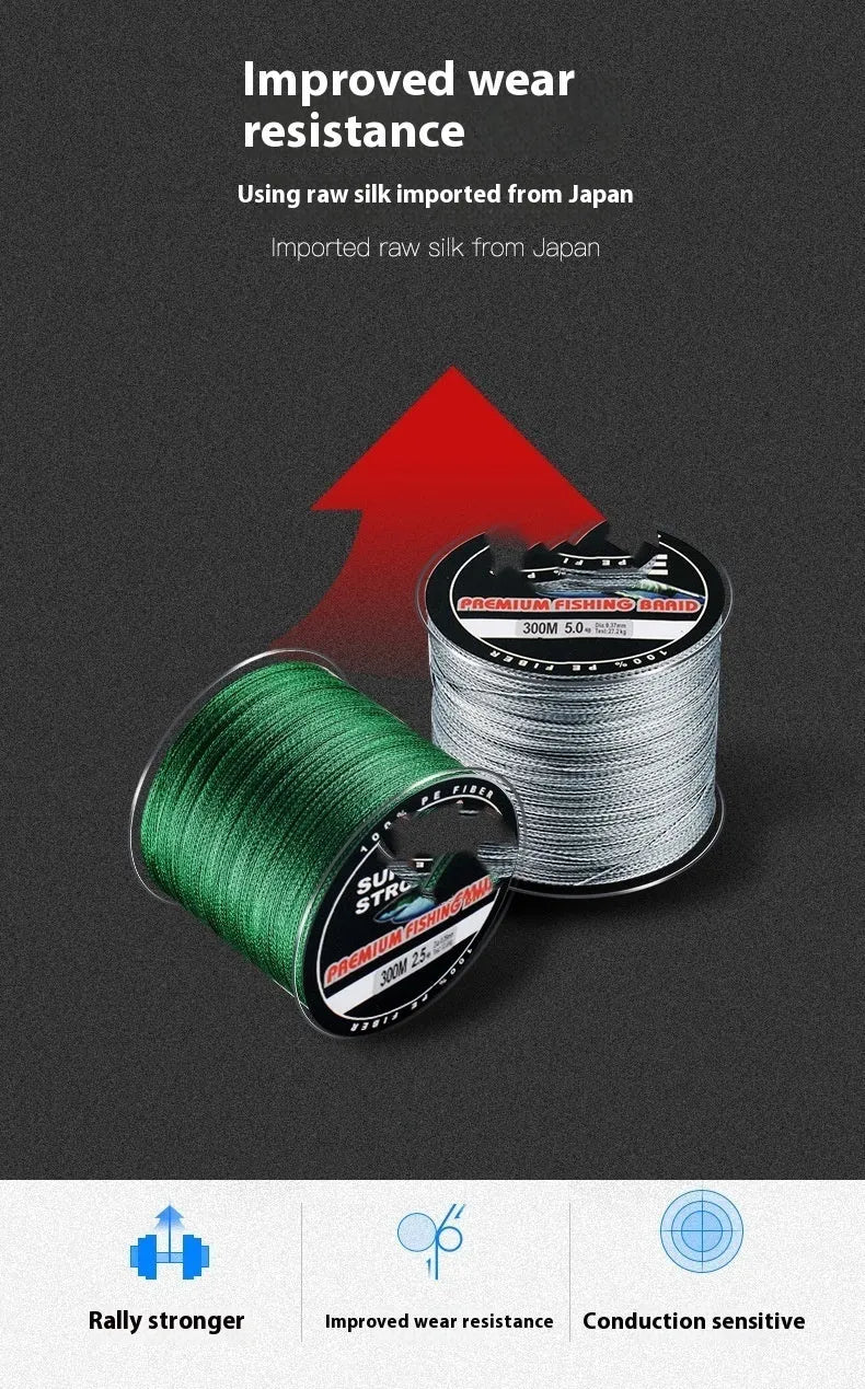 Dali Mayu 300 metre PE fishing line spool in multiple colour options with 0.4 to 3.5 line numbers