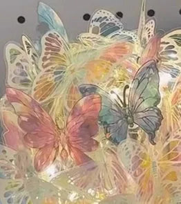 Handmade butterfly night lamp with glass shade on raw wood base, bedroom ambience lighting