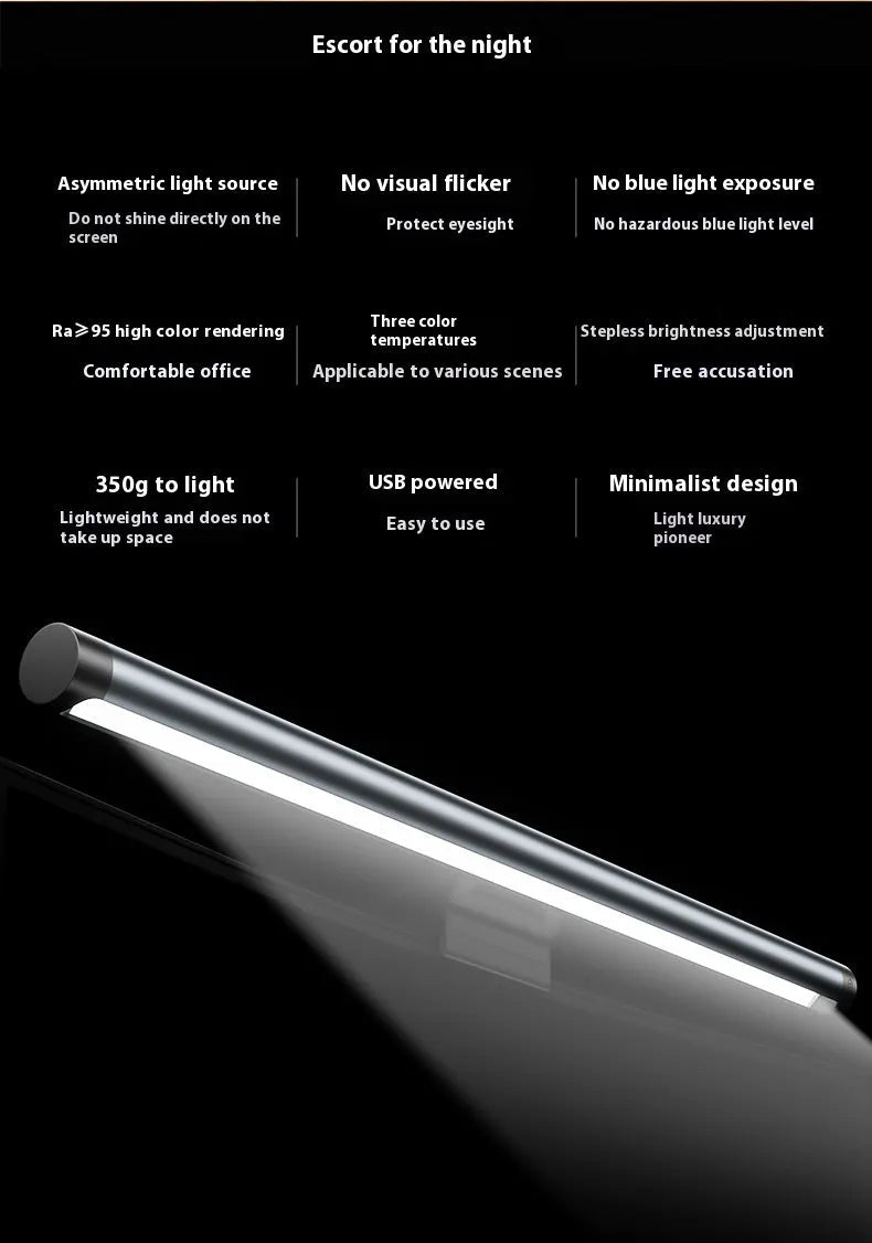 Asymmetric anti blue light screen hanging light on computer monitor with 2.4G wireless control