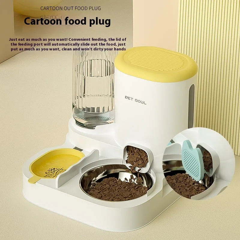 Automatic cat water fountain and food bowl combo with stainless steel dish in avocado green colour