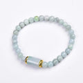 Natural Myanmar jade stone bracelet with round ice jade beads in emerald colour, ethnic geometric design