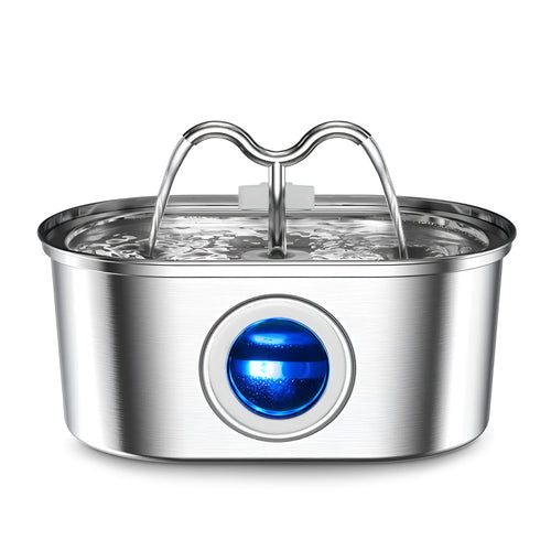 Stainless steel automatic pet water fountain with dual wave outlets and filter system