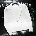 Men's white thin suit jacket with V-neck collar showing polyester-viscose blend construction