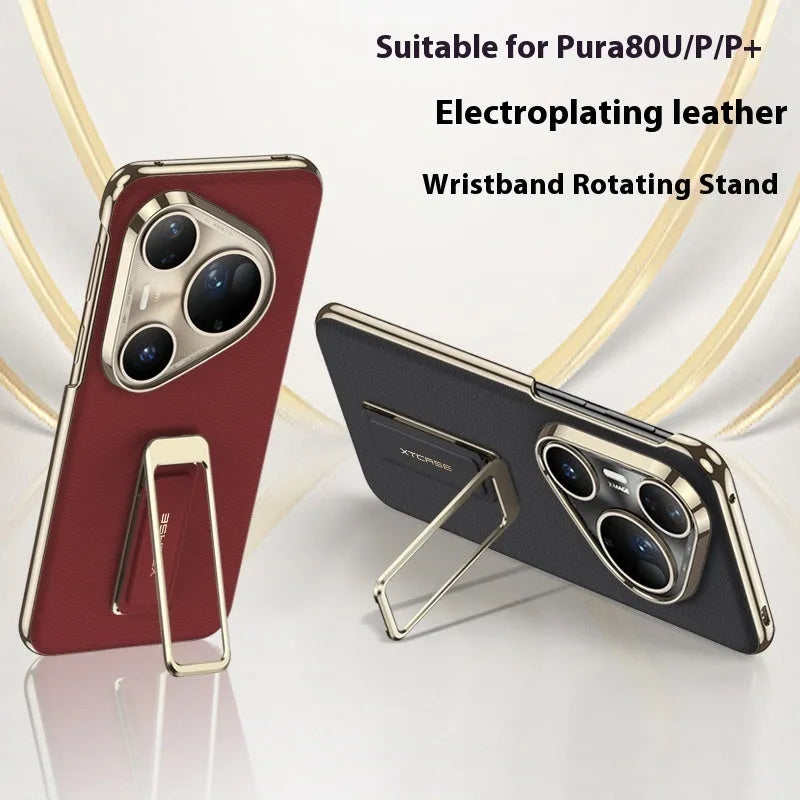 Huawei Pura80Ultra imitation leather phone case with rotating wrist strap bracket in multiple colours