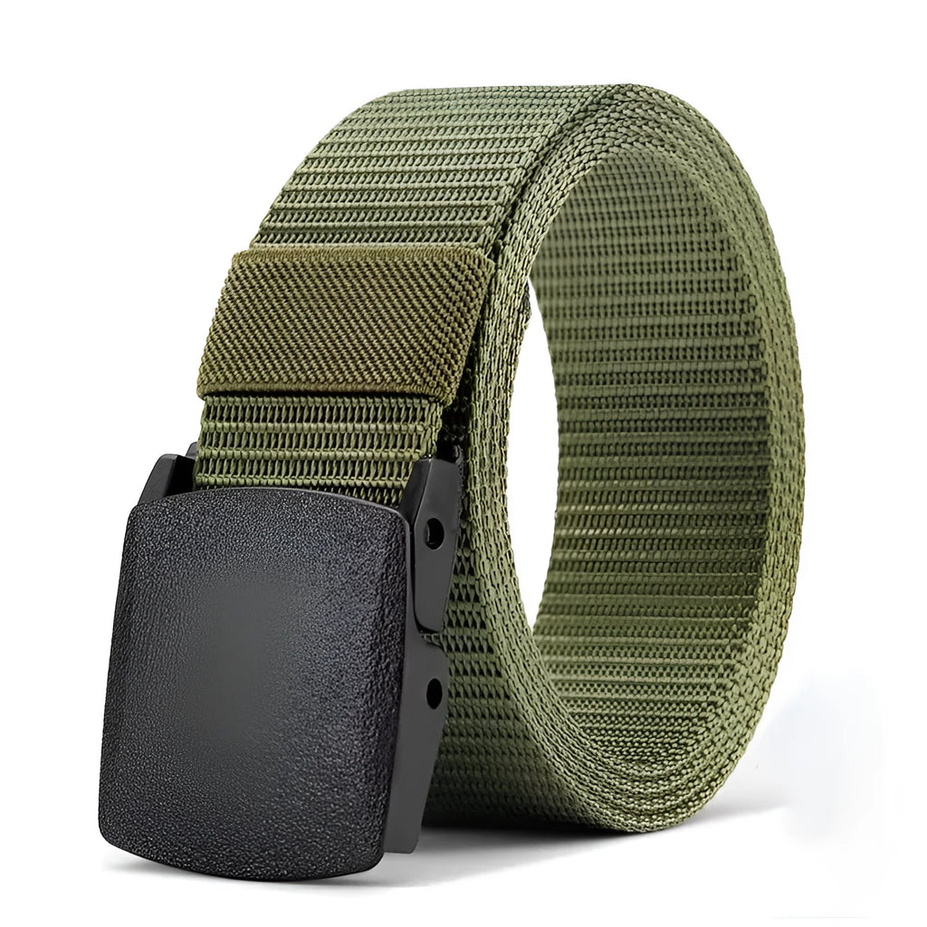Men's nylon belt with plastic buckle in military green, 120cm length, regular width