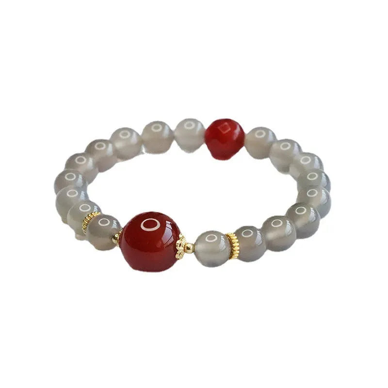 Smoky purple chalcedony red agate bracelet with 8mm geometry beads, natural stone jewellery