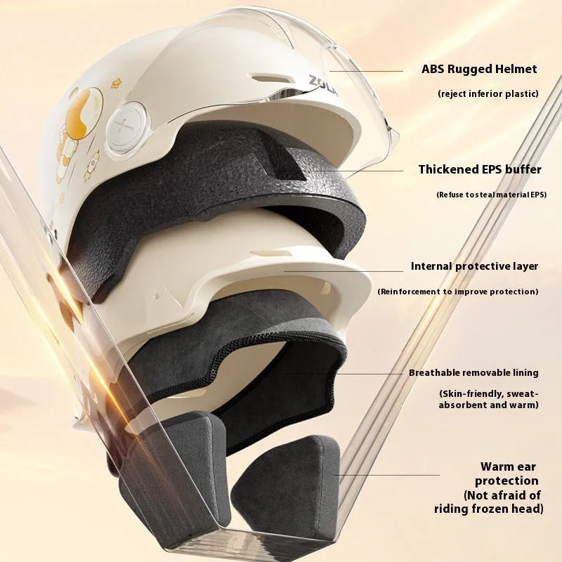 Khaki coloured open-face motorcycle half helmet with a removable tinted sun visor attached, shown on a white background.