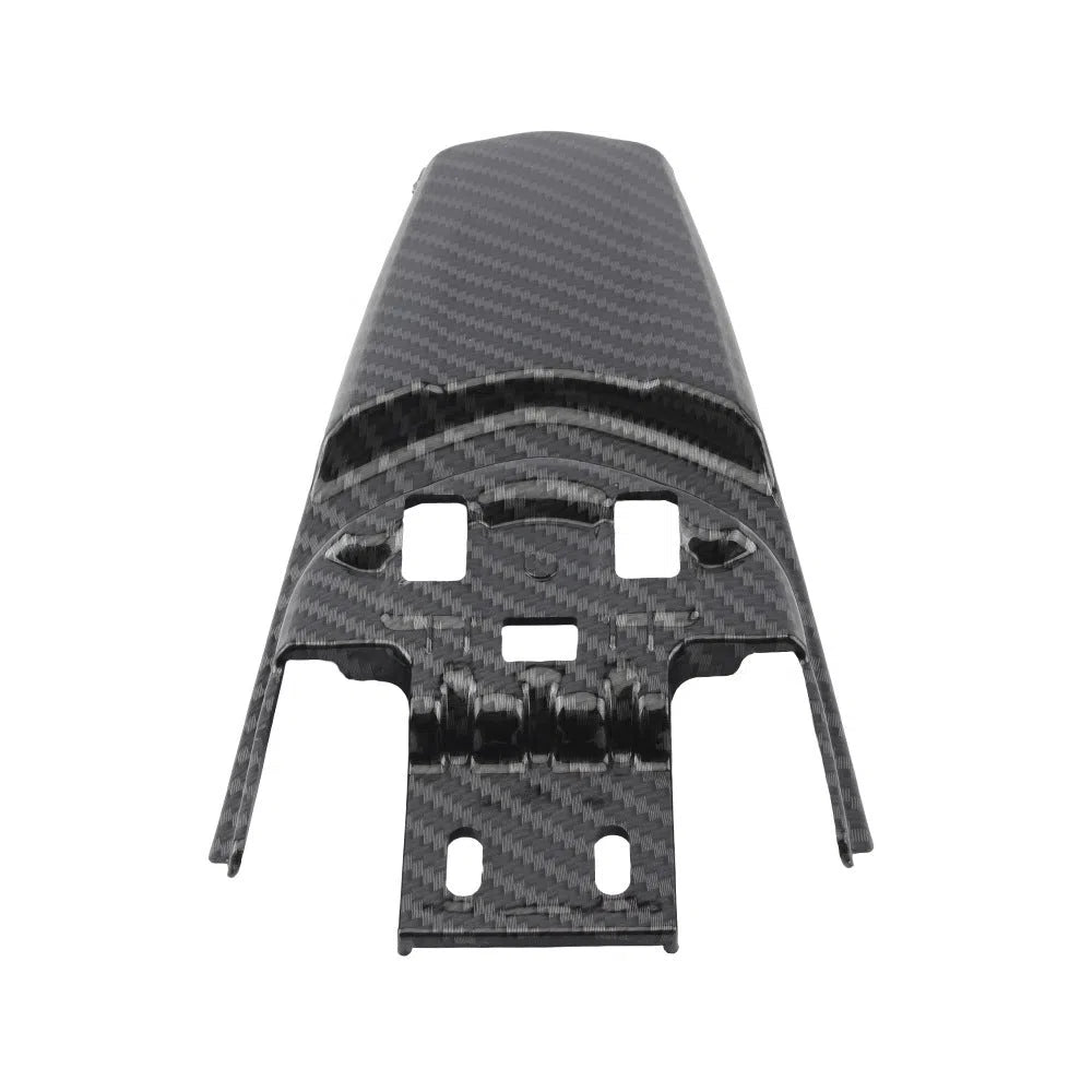 SUR-RON Light Bee carbon fiber rear fender installed on the swingarm, covering rear shock area