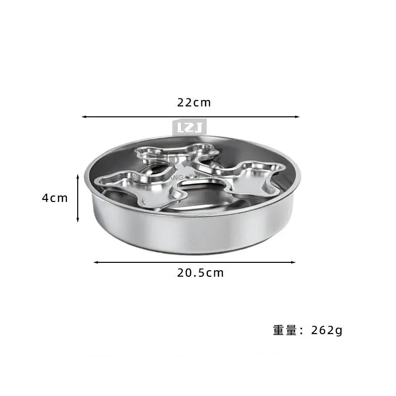 Stainless steel rotating slow-feeding pet bowl with bone design for dogs and cats to prevent choking