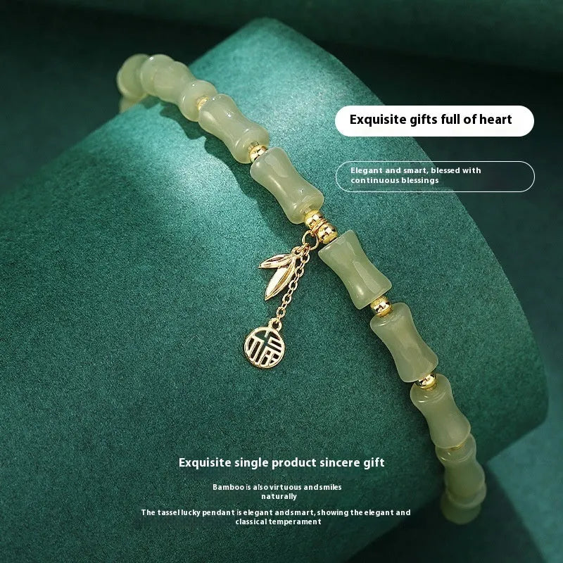 Chinese style bamboo Hetian jade bracelet and necklace set for women with alloy construction