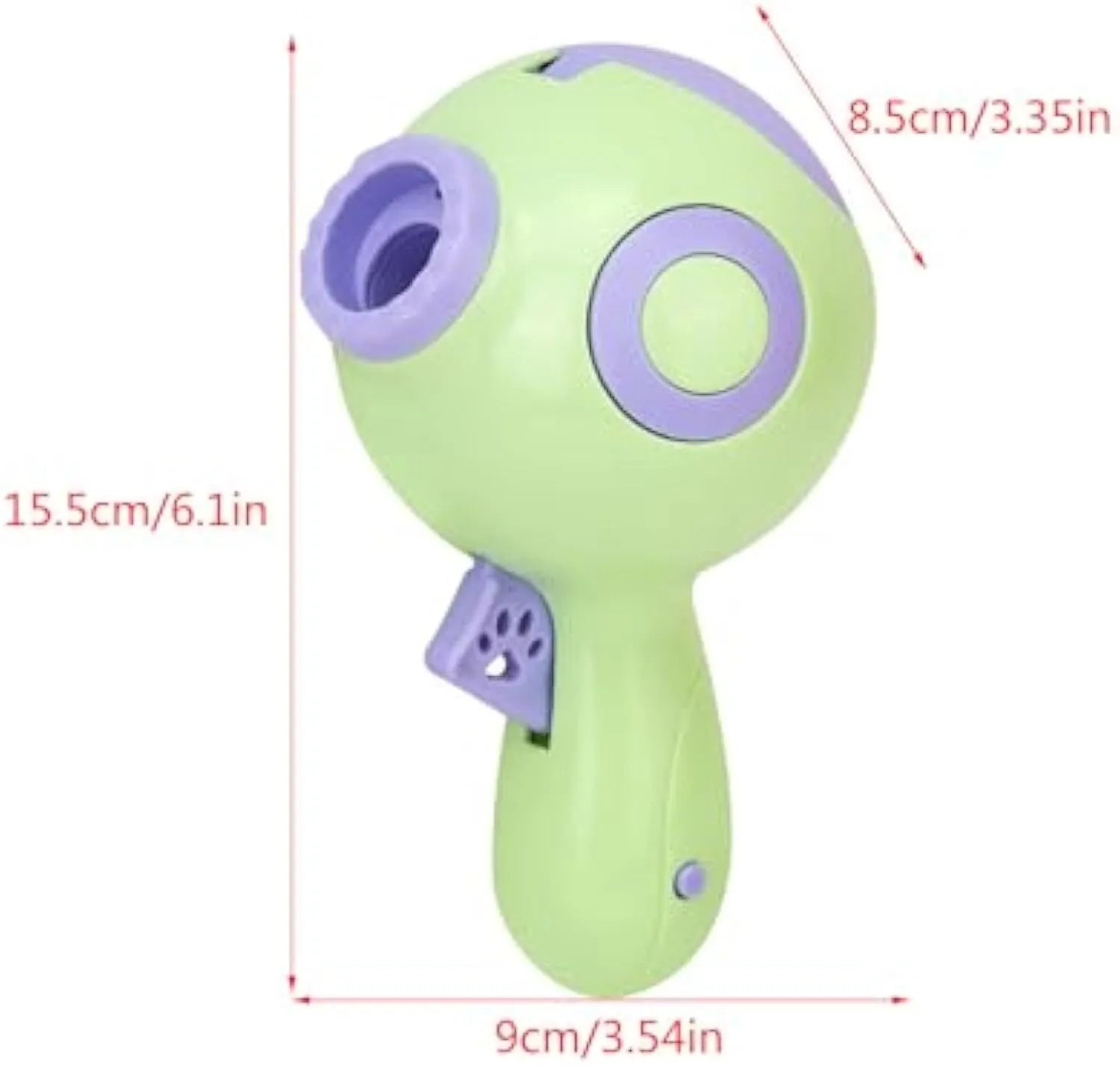 Green dog treat launcher toy for interactive play and training, measuring 15.5 x 9 x 8.5 cm